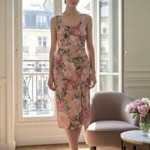 Premier Amour Satin Floral Dress Sz 2 Faux Wrap Front Slit Romantic Fairy Whimsy